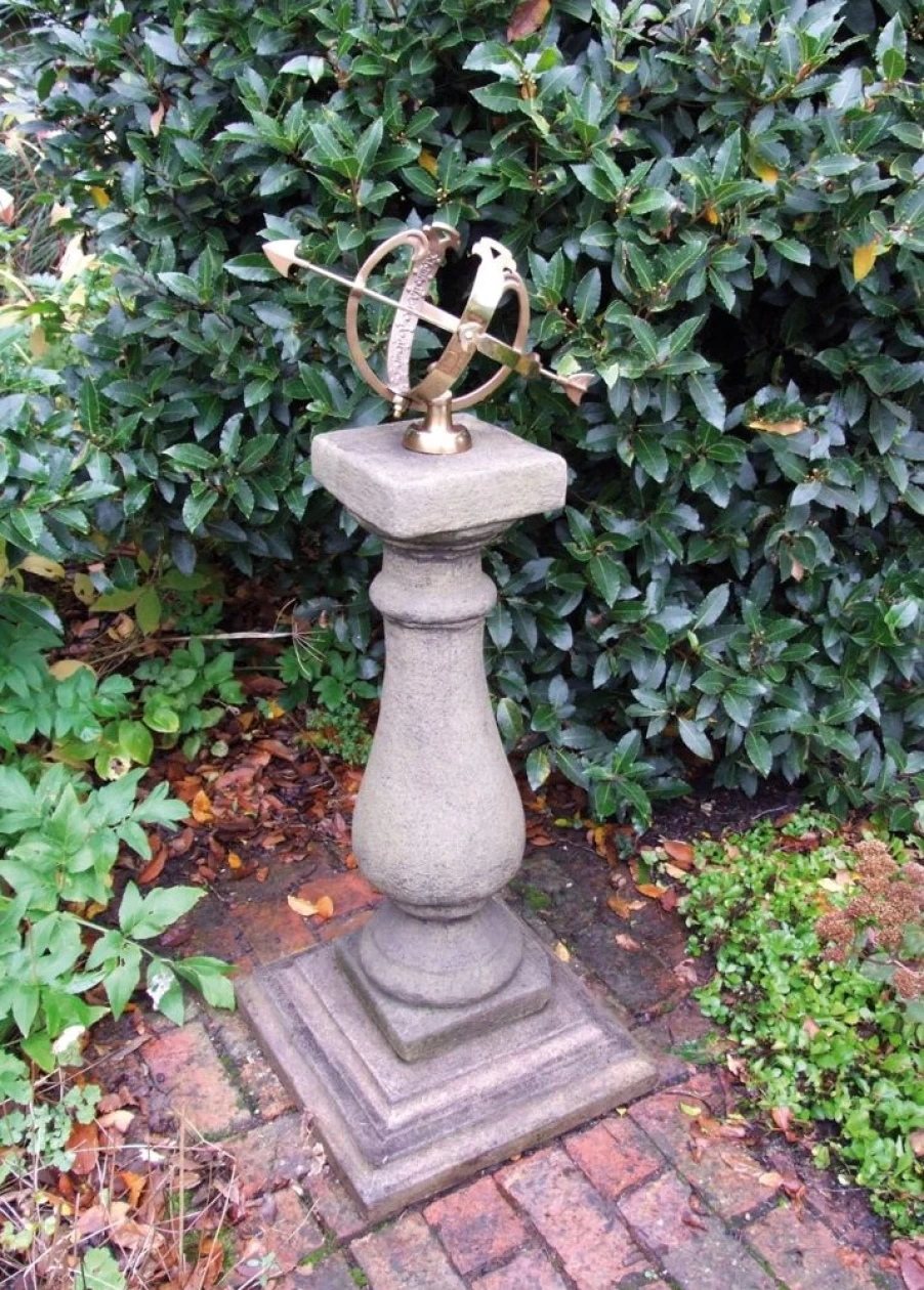 "STATUES & SCULPTURES Baluster Medium Armillary Sundial - Stone Garden Decor Solar Timepiece"