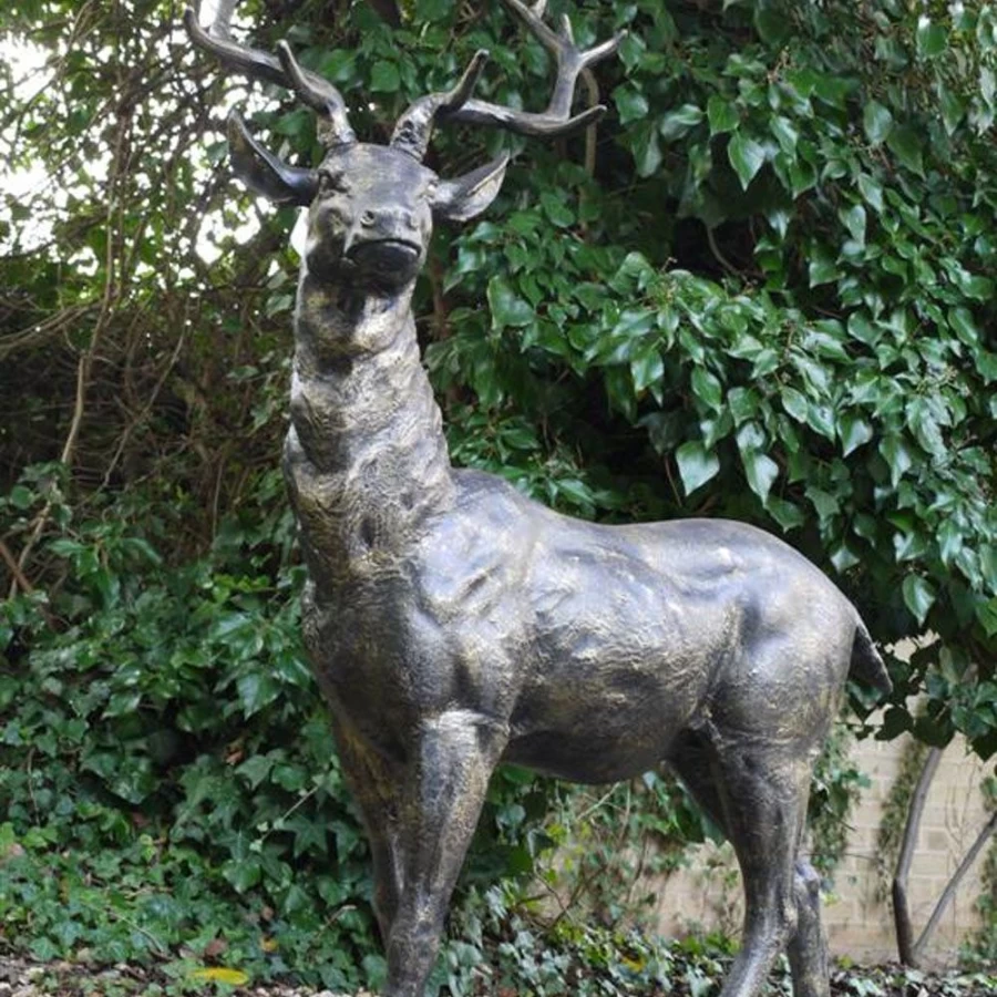 "Large Bronze Stag Deer Garden Statue - Right Facing Stag Sculpture by STATUES & SCULPTURES"