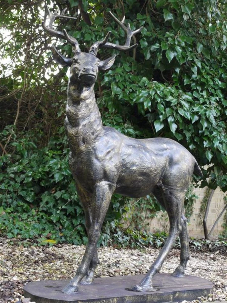 "Large Bronze Stag Deer Garden Statue - Right Facing Stag Sculpture by STATUES & SCULPTURES"