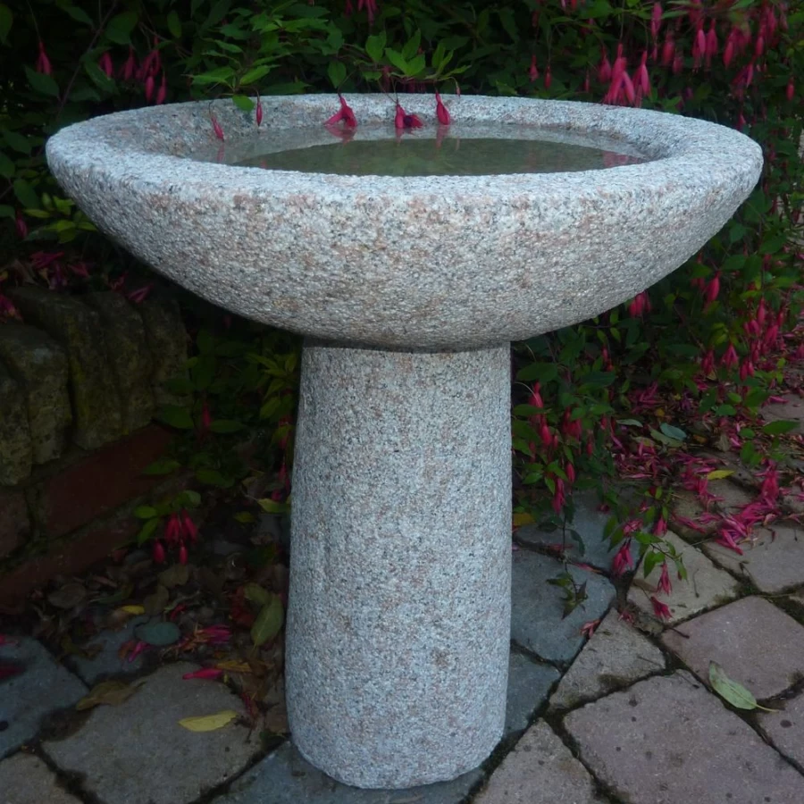 "STATUES & SCULPTURES Pink Granite Bird Bath – Natural Stone Garden Decor"