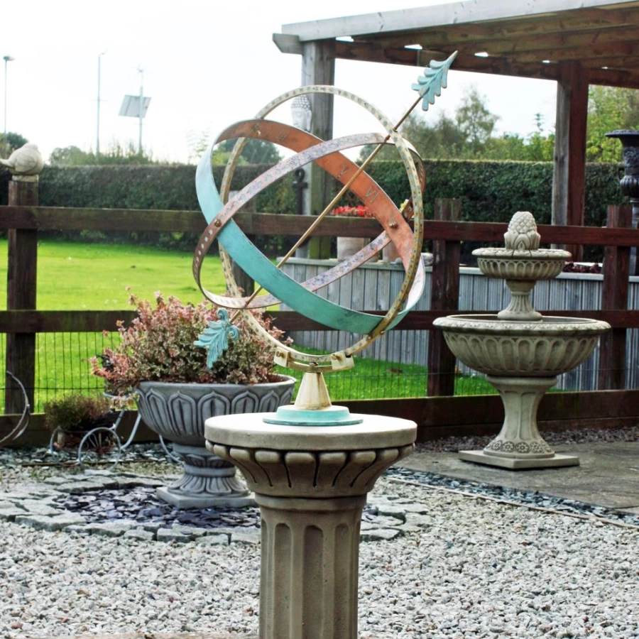 "STATUES & SCULPTURES Clarence Stone Brass Armillary Sundial – Antique Garden Decor"