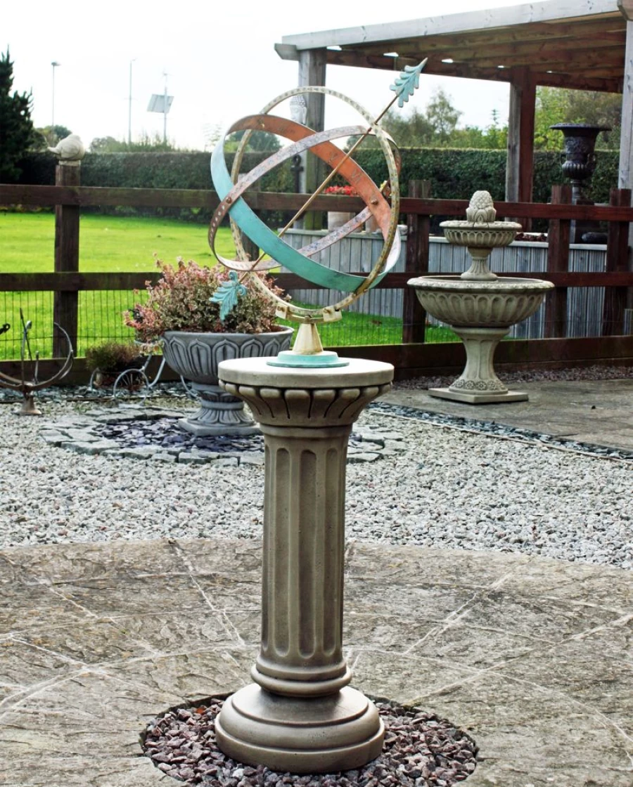 "STATUES & SCULPTURES Clarence Stone Brass Armillary Sundial – Antique Garden Decor"