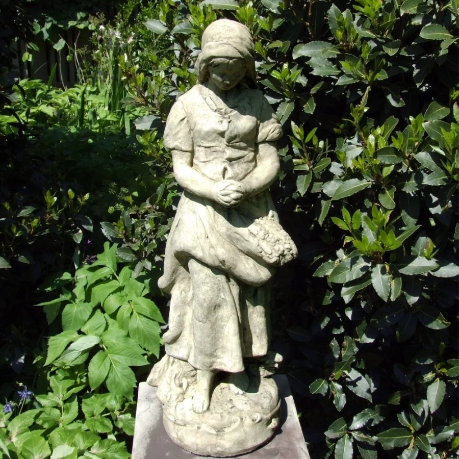 "71Cm Peasant Girl Stone Garden Statue – Handcrafted Outdoor Sculpture by STATUES & SCULPTURES"