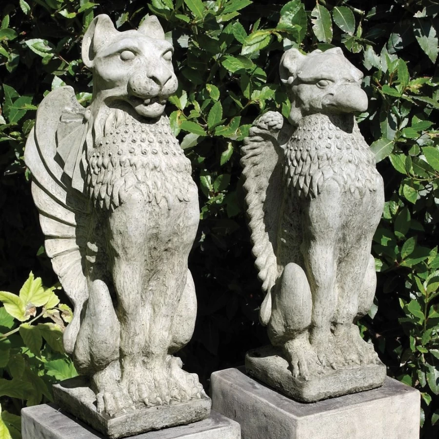 "Gothic Griffin and Lion Statue - Handcrafted Stone Garden Sculpture by STATUES & SCULPTURES"