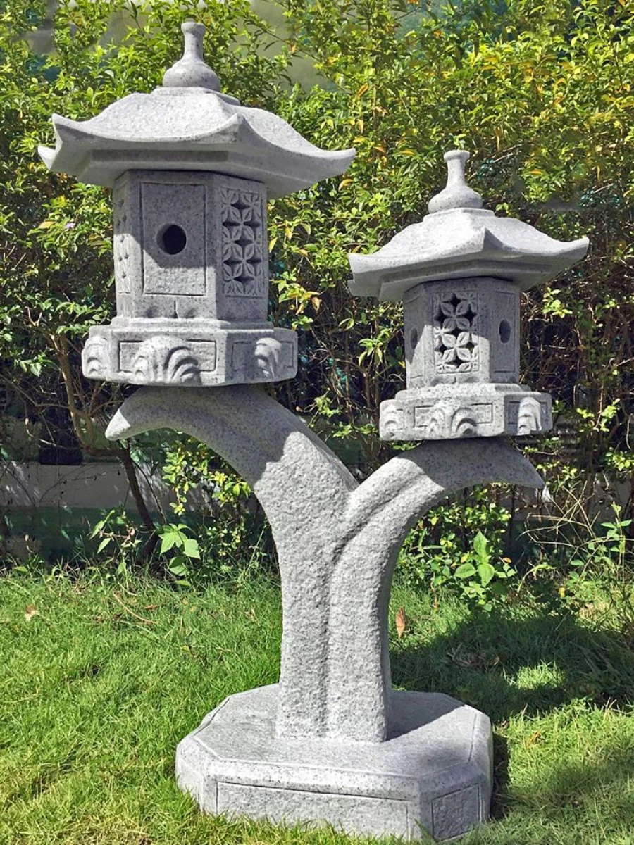 "Japanese Twin Cantilever Pagoda Lantern - Granite Garden Statue by STATUES & SCULPTURES"