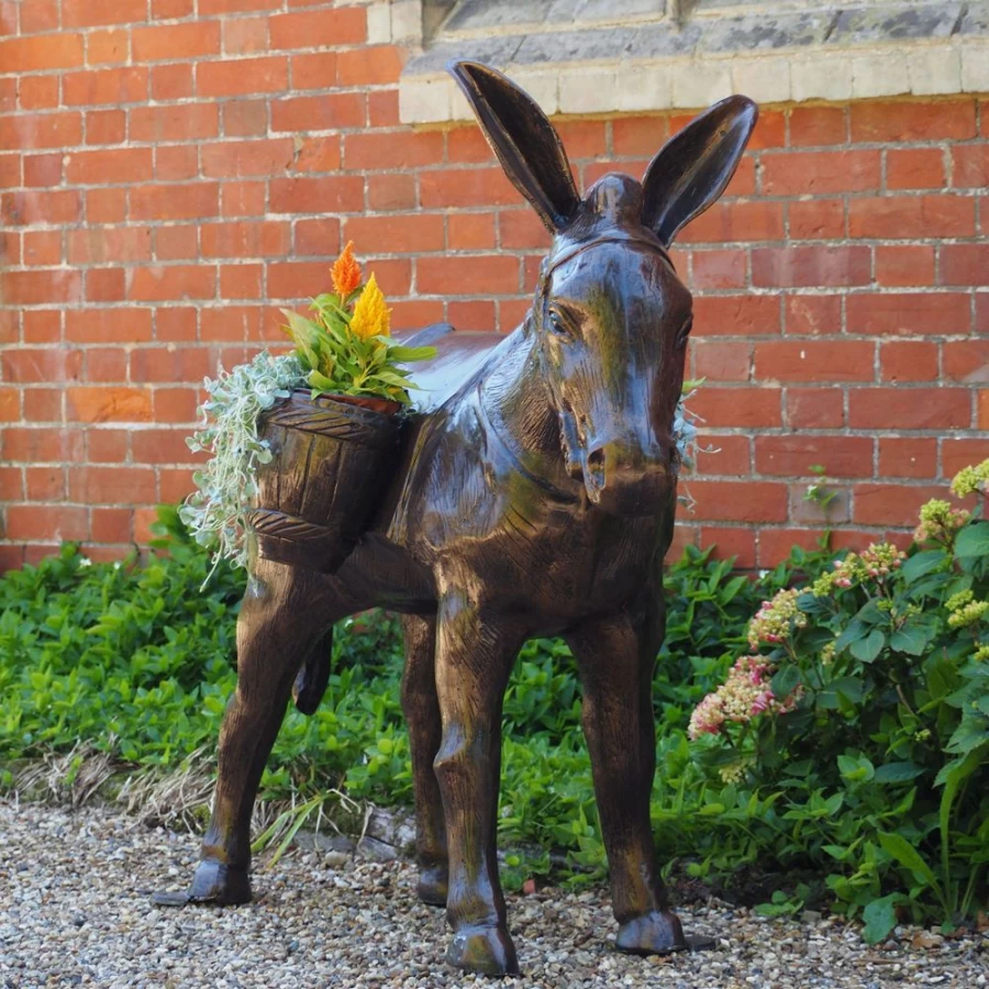"Bronze Wild Donkey Garden Statue with Baskets – STATUES & SCULPTURES Outdoor Decor"