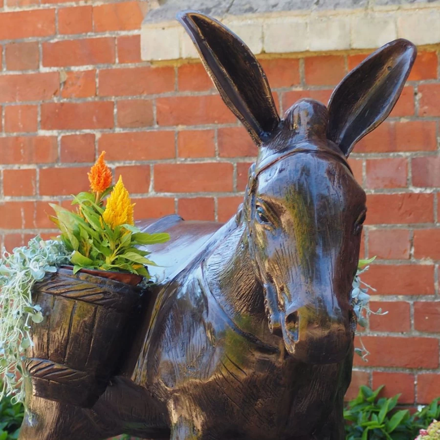 "Bronze Wild Donkey Garden Statue with Baskets – STATUES & SCULPTURES Outdoor Decor"
