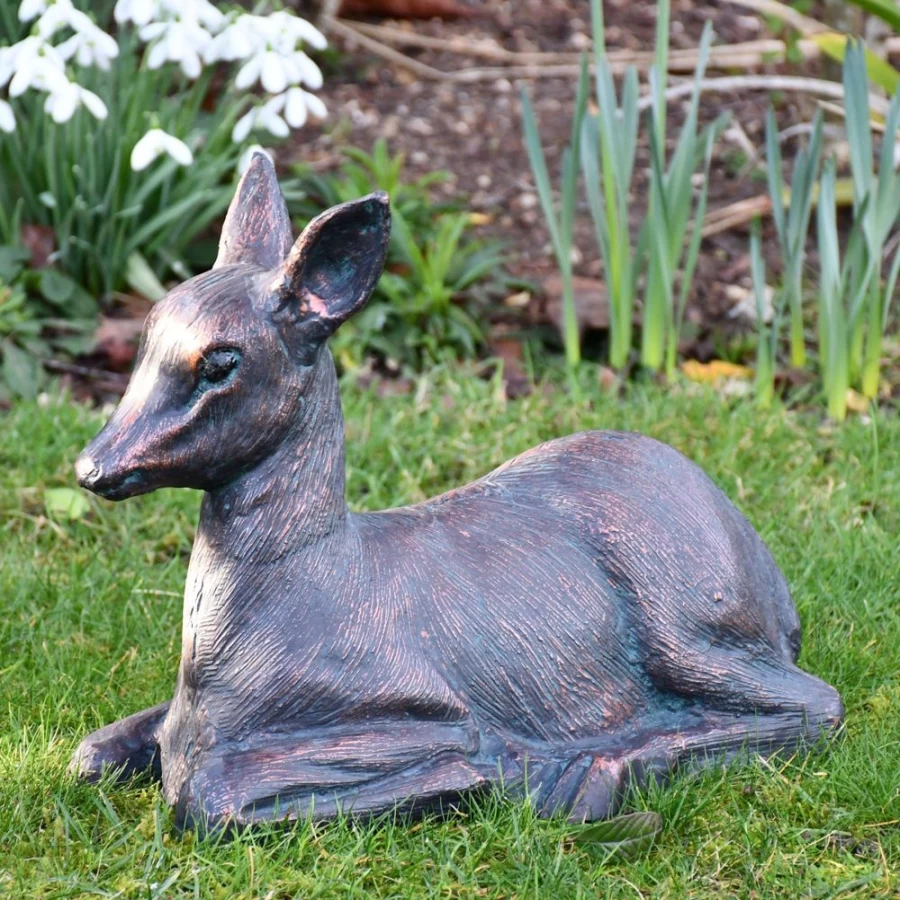 "STATUES & SCULPTURES Classic 30Cm Bronze Fawn Garden Statue - Metal Deer Outdoor Decor"