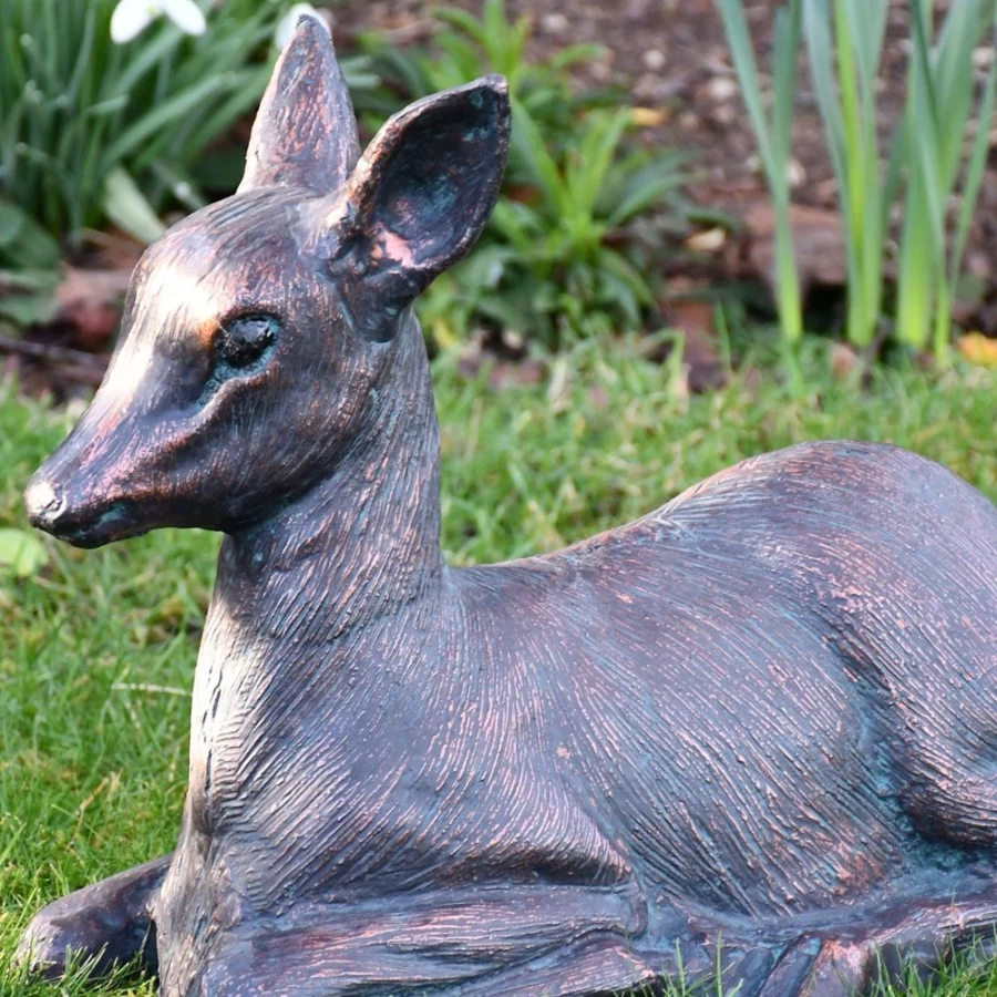 "STATUES & SCULPTURES Classic 30Cm Bronze Fawn Garden Statue - Metal Deer Outdoor Decor"