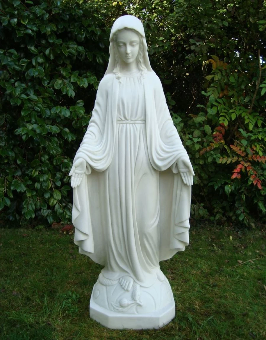 "Virgin Mary 46-Inch Tall Marble Resin Outdoor Garden Statue – STATUES & SCULPTURES Religious Decor"