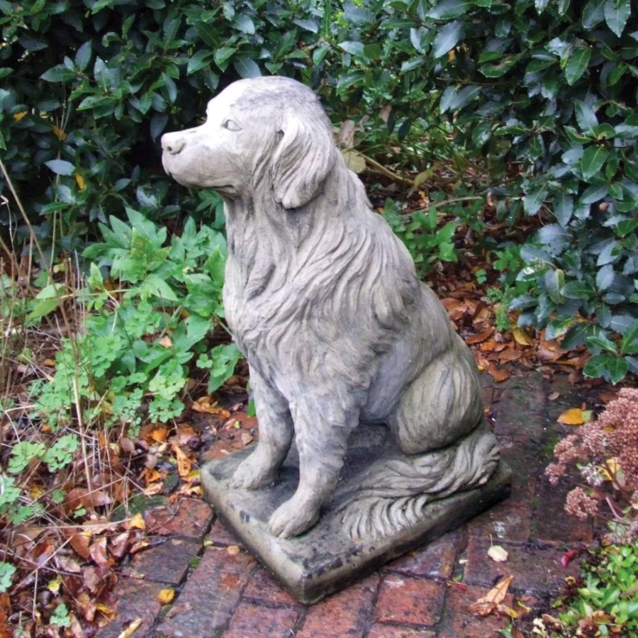 "STATUES & SCULPTURES Golden Retriever Garden Statue - Handcrafted Stone Dog Ornament for Outdoor Decor"