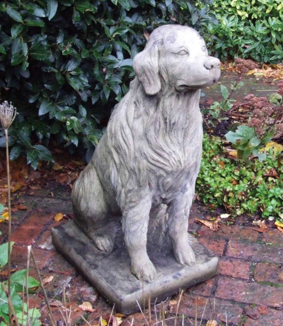 "STATUES & SCULPTURES Golden Retriever Garden Statue - Handcrafted Stone Dog Ornament for Outdoor Decor"