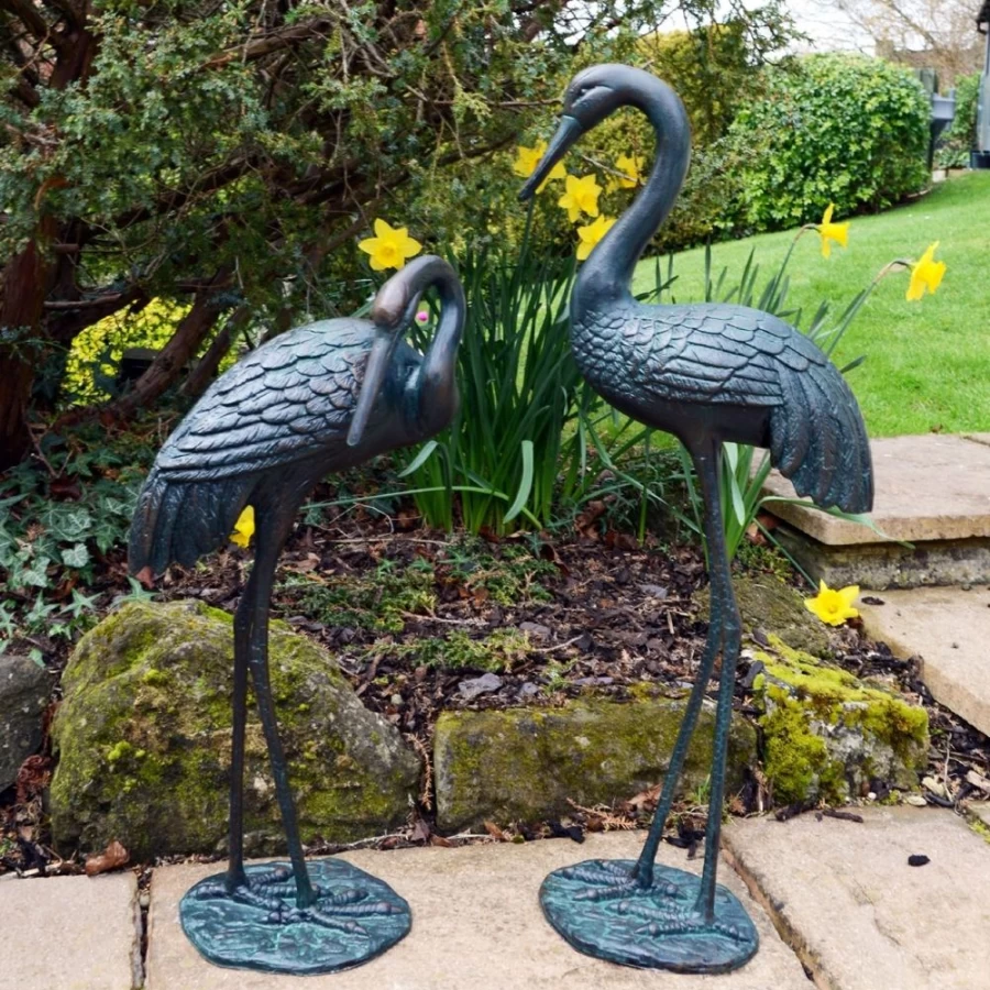 "Elegant Bronze Crane Statue for Garden - Handcrafted Metal Sculpture by STATUES & SCULPTURES"