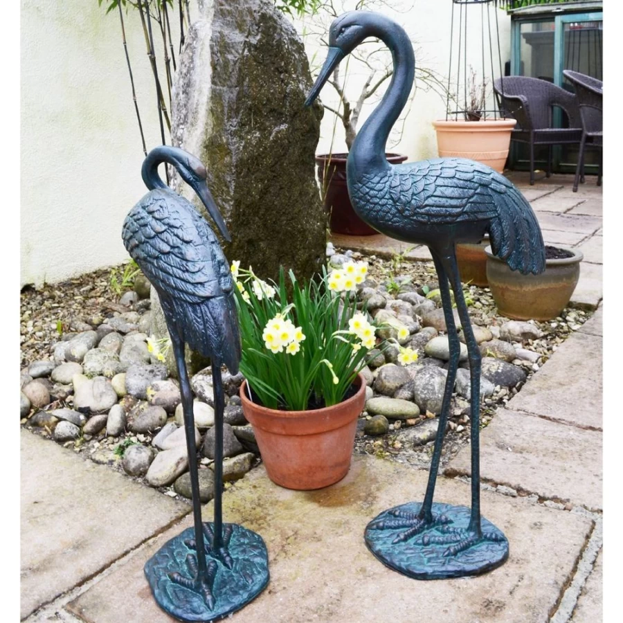 "Elegant Bronze Crane Statue for Garden - Handcrafted Metal Sculpture by STATUES & SCULPTURES"