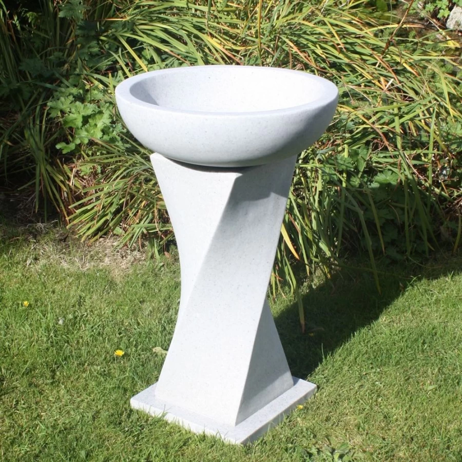 "STATUES & SCULPTURES Helix Modern Granite Resin Bird Bath for Garden Outdoor Decor"