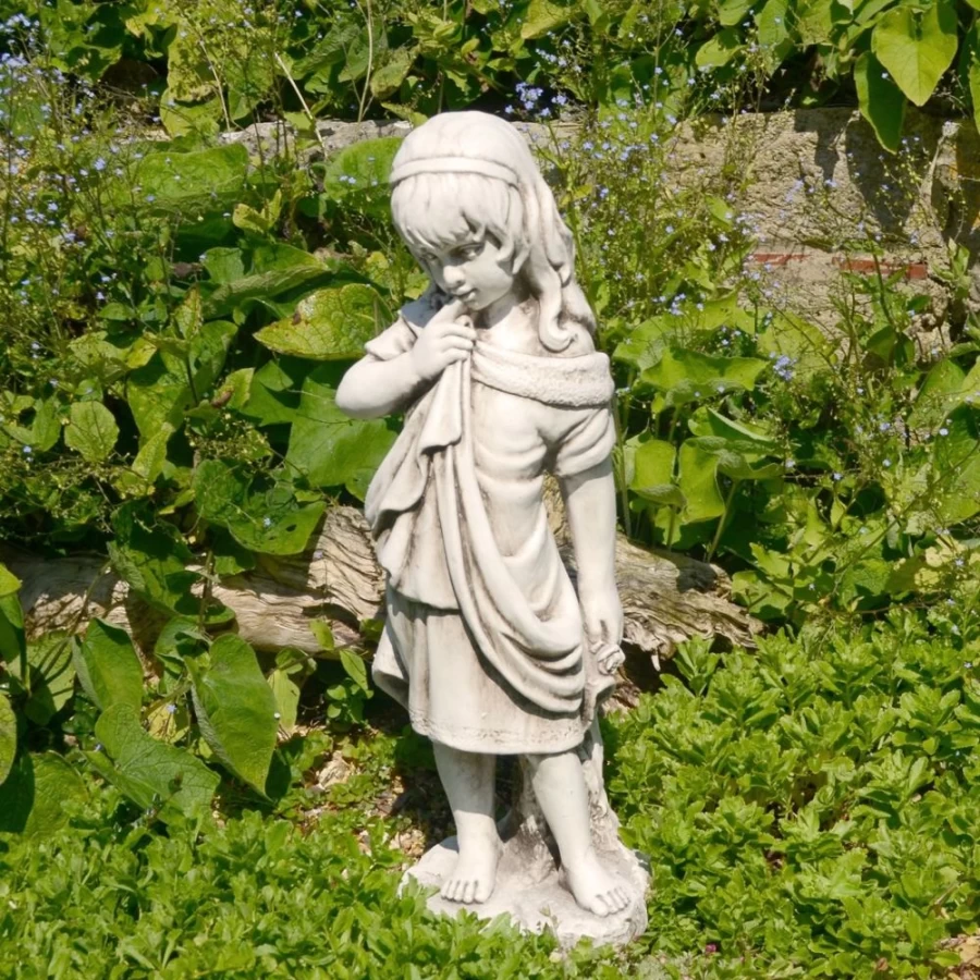 "STATUES & SCULPTURES 61cm Shy Girl Garden Statue - Summer Outdoor Stone Resin Decor"