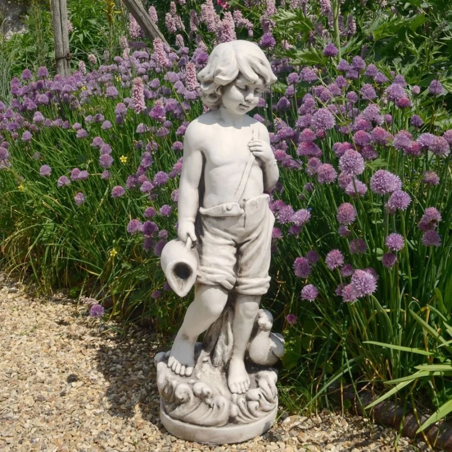 "STATUES & SCULPTURES Summer Boy 73cm Stone Resin Outdoor Garden Statue for Decor"