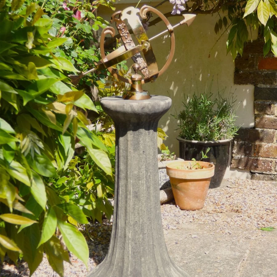 "STATUES & SCULPTURES Fluted Armillary Sundial - 82Cm Stone Garden Decor for Outdoor Spaces"
