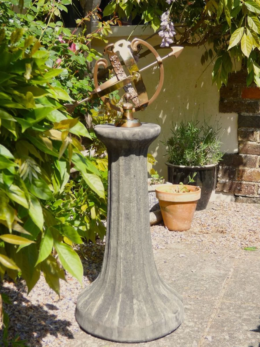 "STATUES & SCULPTURES Fluted Armillary Sundial - 82Cm Stone Garden Decor for Outdoor Spaces"