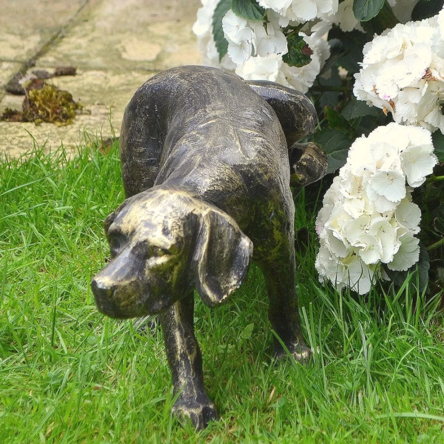"STATUES & SCULPTURES Naughty Dog Bronze Garden Statue - Handcrafted Metal Outdoor Decor"