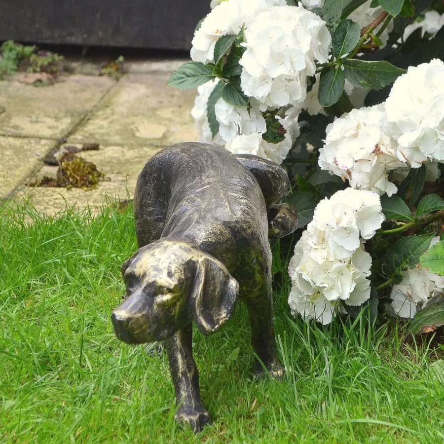 "STATUES & SCULPTURES Naughty Dog Bronze Garden Statue - Handcrafted Metal Outdoor Decor"