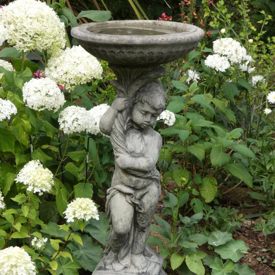 "STATUES & SCULPTURES Urchin Design Stone Bird Bath for Garden Decor"