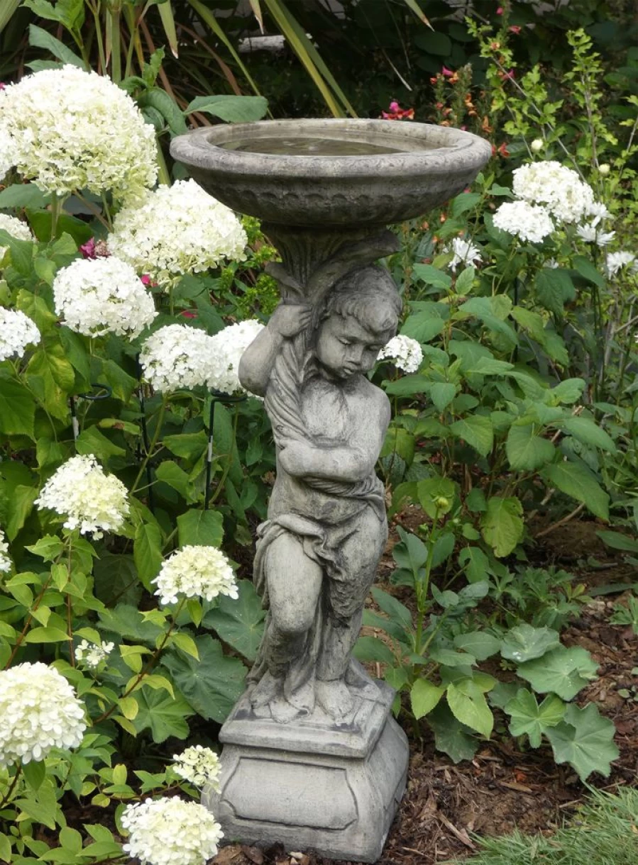 "STATUES & SCULPTURES Urchin Design Stone Bird Bath for Garden Decor"