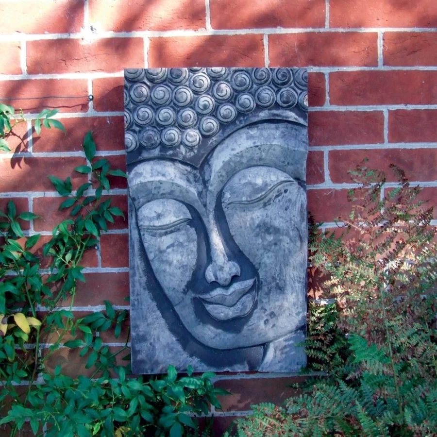 "Enlightened Buddha Stone Wall Plaque - Outdoor Garden Art Sculpture by STATUES & SCULPTURES"