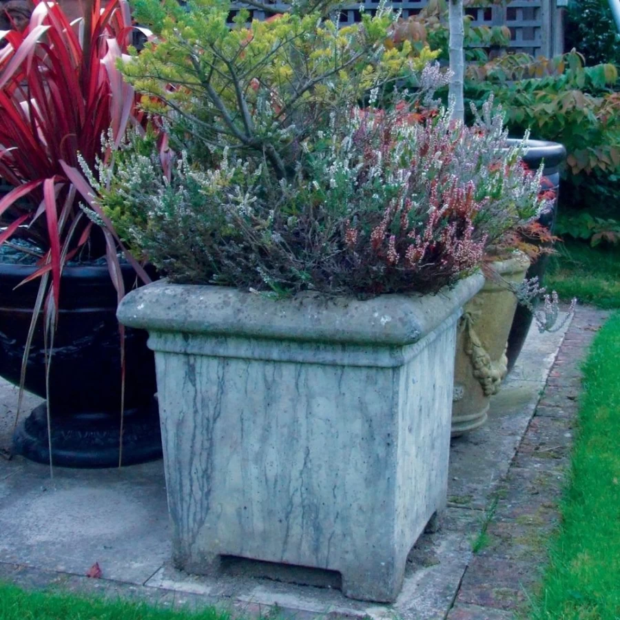"STATUES & SCULPTURES Grand Square Stone Outdoor Garden Planter – Durable Decorative Plant Box"