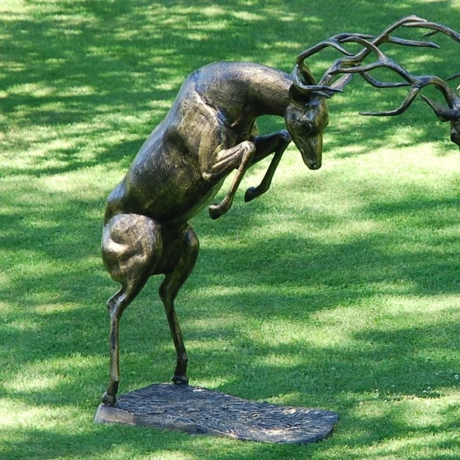 "Life-Size 140cm Bronze Stag Deer Garden Statue – Battling Stags Sculpture by STATUES & SCULPTURES"