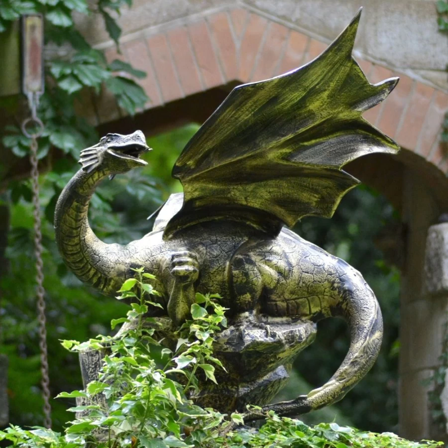 "STATUES & SCULPTURES 100Cm Bronze Dragon Garden Statue – Mystical Outdoor Decor"