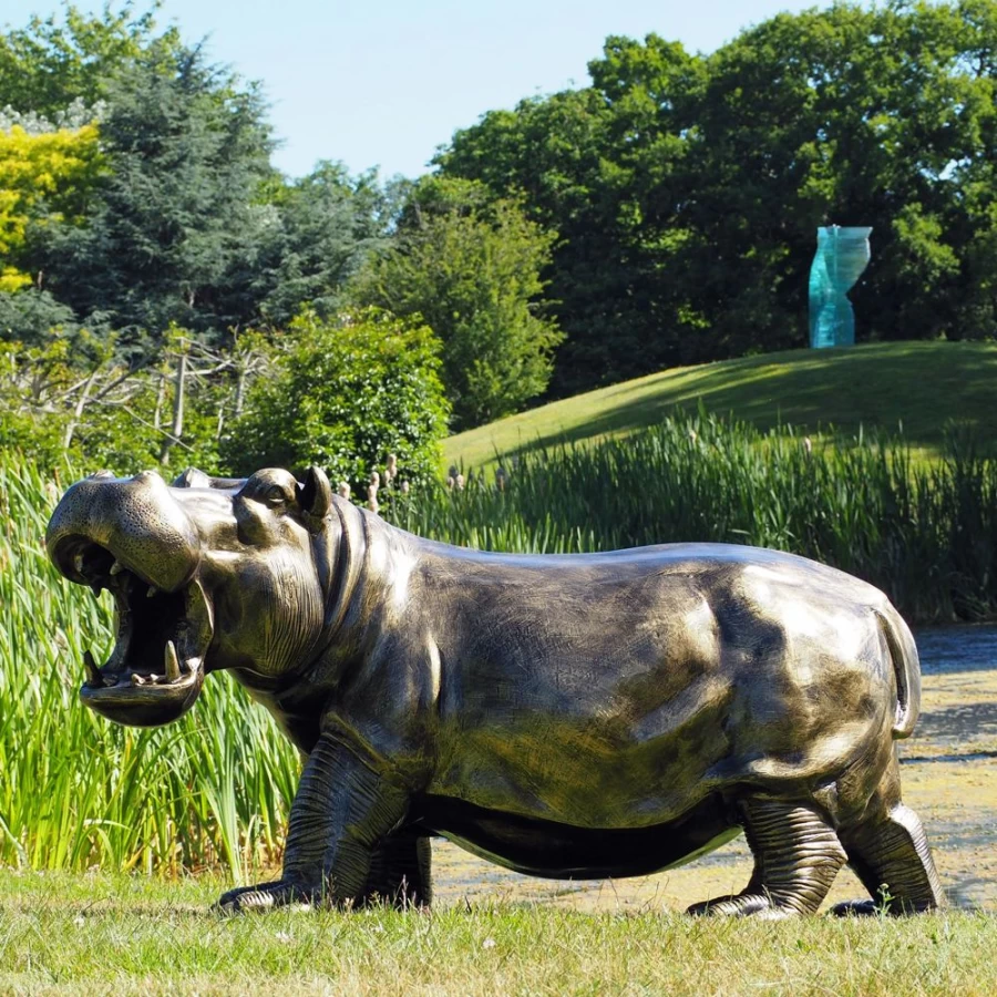 "Bronze Happy Hippo Garden Statue – STATUES & SCULPTURES Outdoor Decor"