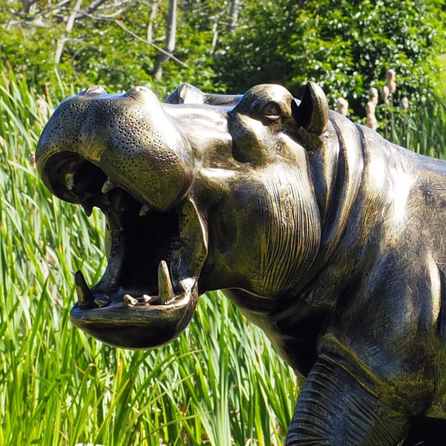 "Bronze Happy Hippo Garden Statue – STATUES & SCULPTURES Outdoor Decor"