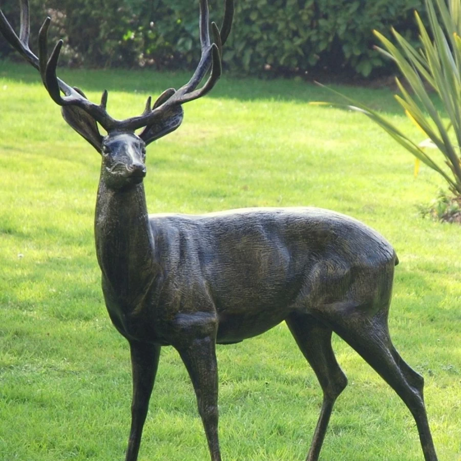 "Life-Size 148cm Bronze Stag Statue for Garden – Wild Stag Sculpture by STATUES & SCULPTURES"