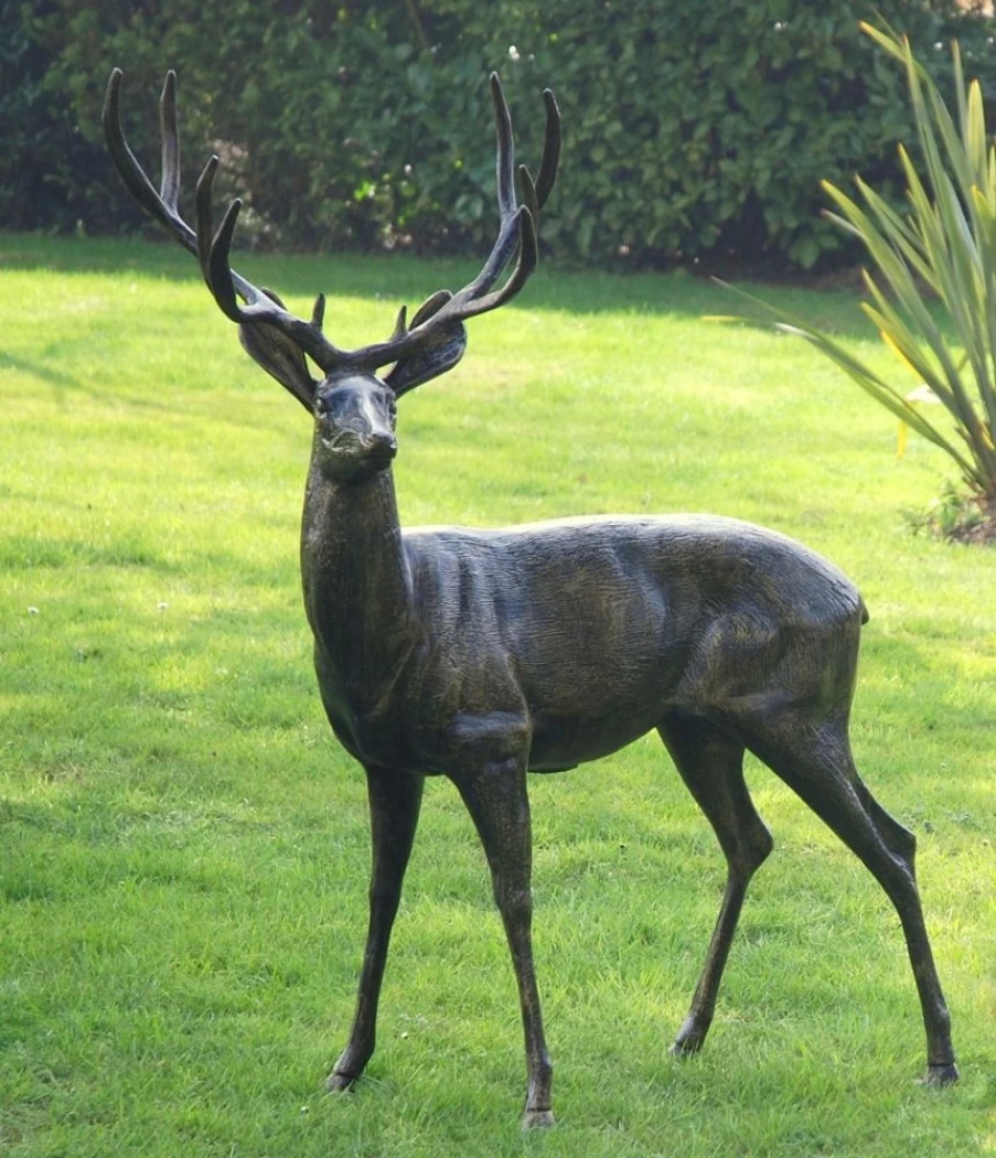 "Life-Size 148cm Bronze Stag Statue for Garden – Wild Stag Sculpture by STATUES & SCULPTURES"