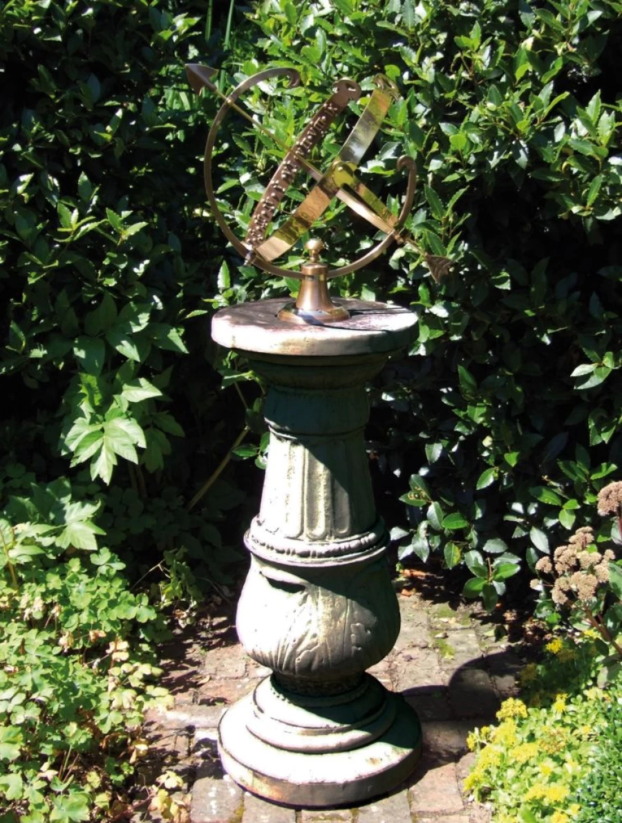"STATUES & SCULPTURES 133Cm Stone Pedestal Armillary Sundial for Garden Decor"