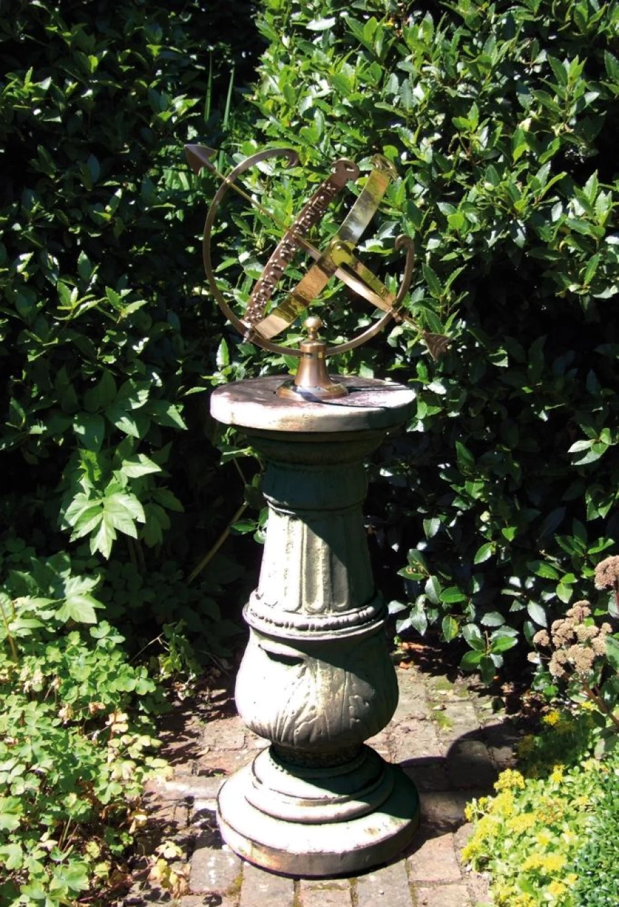"STATUES & SCULPTURES 133Cm Stone Pedestal Armillary Sundial for Garden Decor"