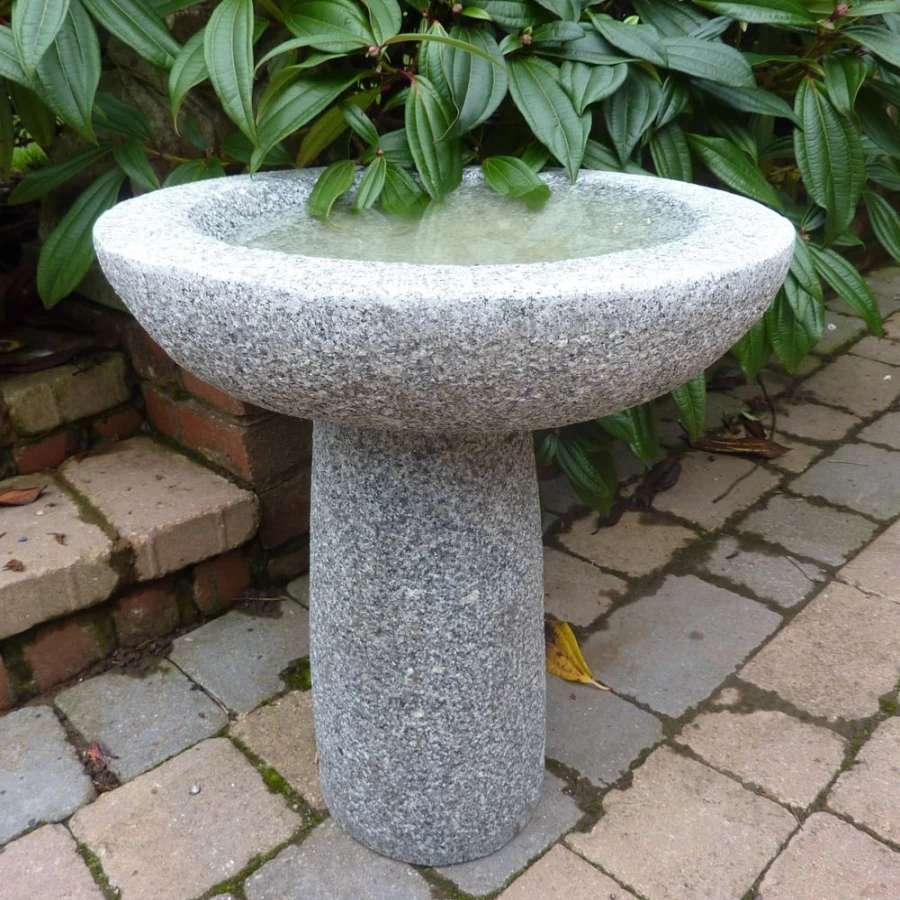 "STATUES & SCULPTURES Granite Grey Stone Bird Bath for Garden – Natural Outdoor Decor"