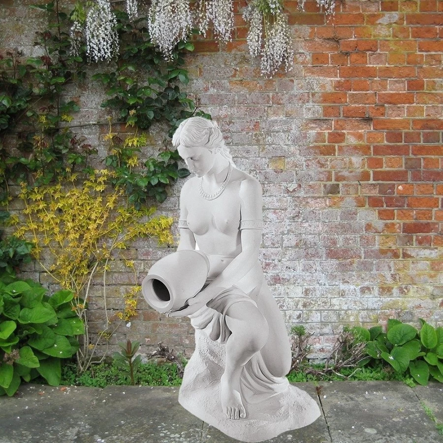 "STATUES & SCULPTURES Water Bearer 90Cm Garden Statue - Handcrafted Marble Resin Outdoor Decor"
