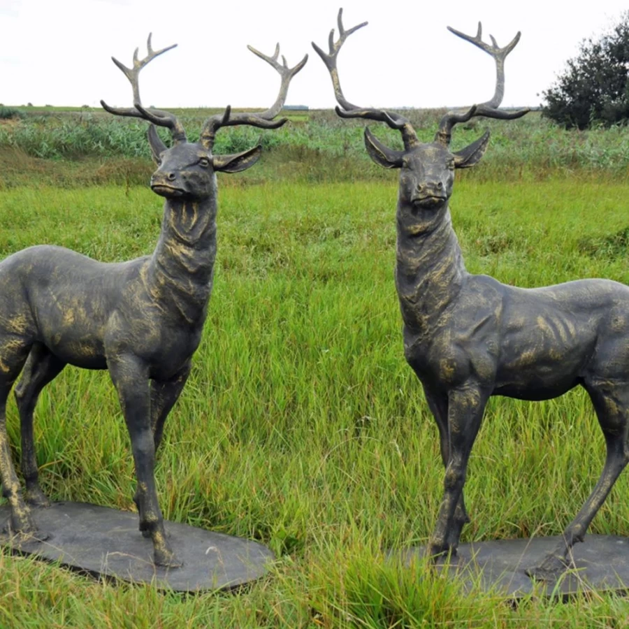 "Life Size Bronze Stag Sculpture Pair - STATUES & SCULPTURES Deer Garden Statues"
