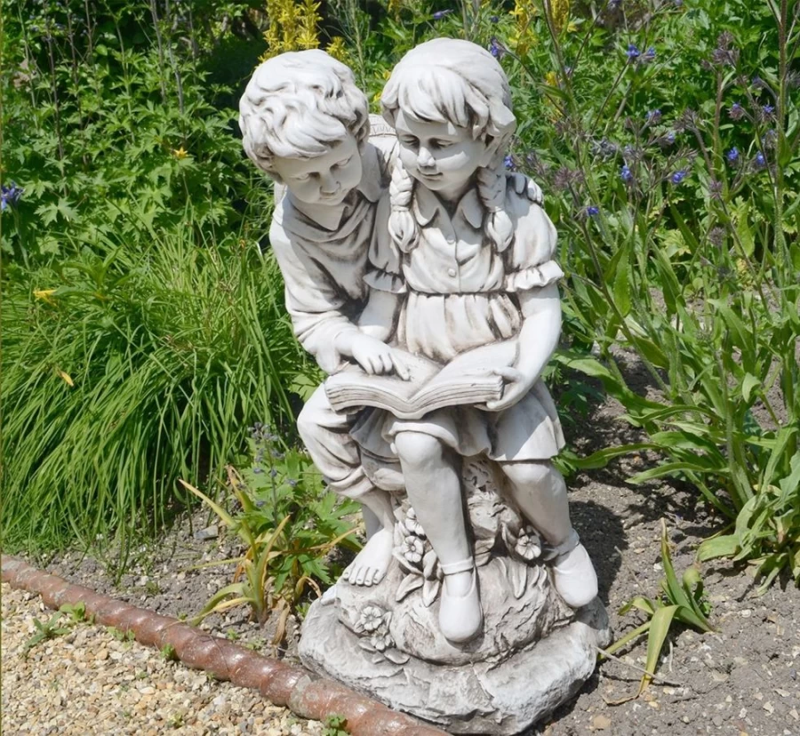 "Reading Boy & Girl 88cm Stone Resin Garden Statue by STATUES & SCULPTURES – Outdoor Decorative Sculpture"