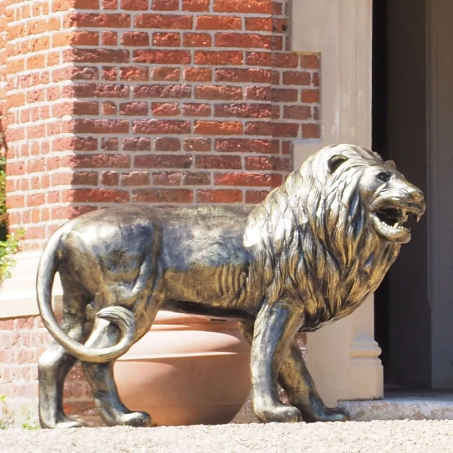 "STATUES & SCULPTURES Grand Lion Bronze Garden Statue - Right Facing Outdoor Decor"