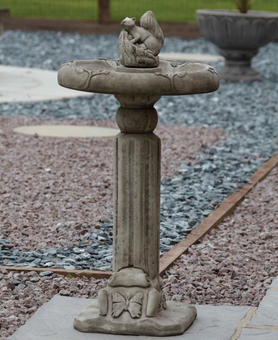 Vintage Squirrel Design Stone Bird Bath for Garden – STATUES & SCULPTURES Collection