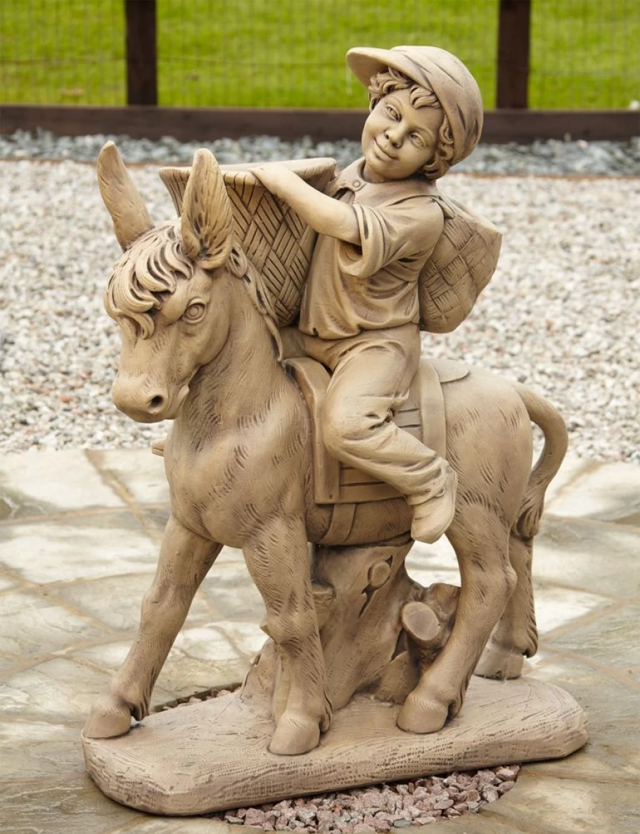 "Handcrafted Boy & Donkey Stone Garden Statue - Outdoor Decor by STATUES & SCULPTURES"