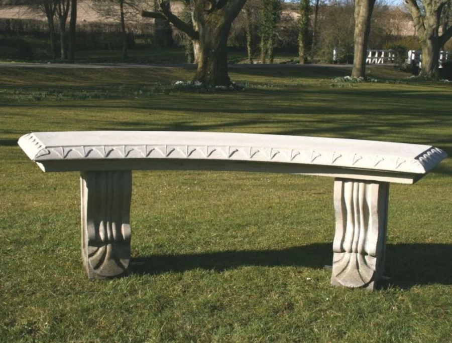 Elegant Curved Ivy Stone Garden Bench – STATUES & SCULPTURES Handcrafted Outdoor Seating