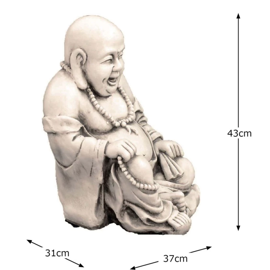 Antique Laughing Buddha Garden Statue - Hand Carved Stone Sculpture for Outdoor Decor