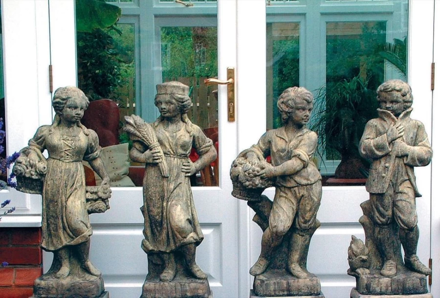 "Four Seasons Kids Garden Stone Statues – STATUES & SCULPTURES Outdoor Decor"