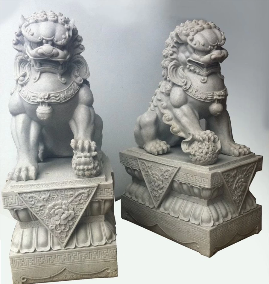 "45cm Foo Dog Granite Statues for Chinese Garden Decor – STATUES & SCULPTURES"