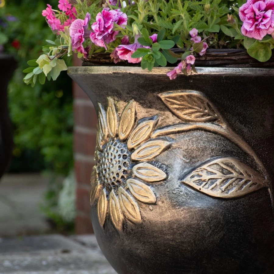 Bronze Sunflower Urn Planter - Memorial Garden Sculpture by STATUES & SCULPTURES