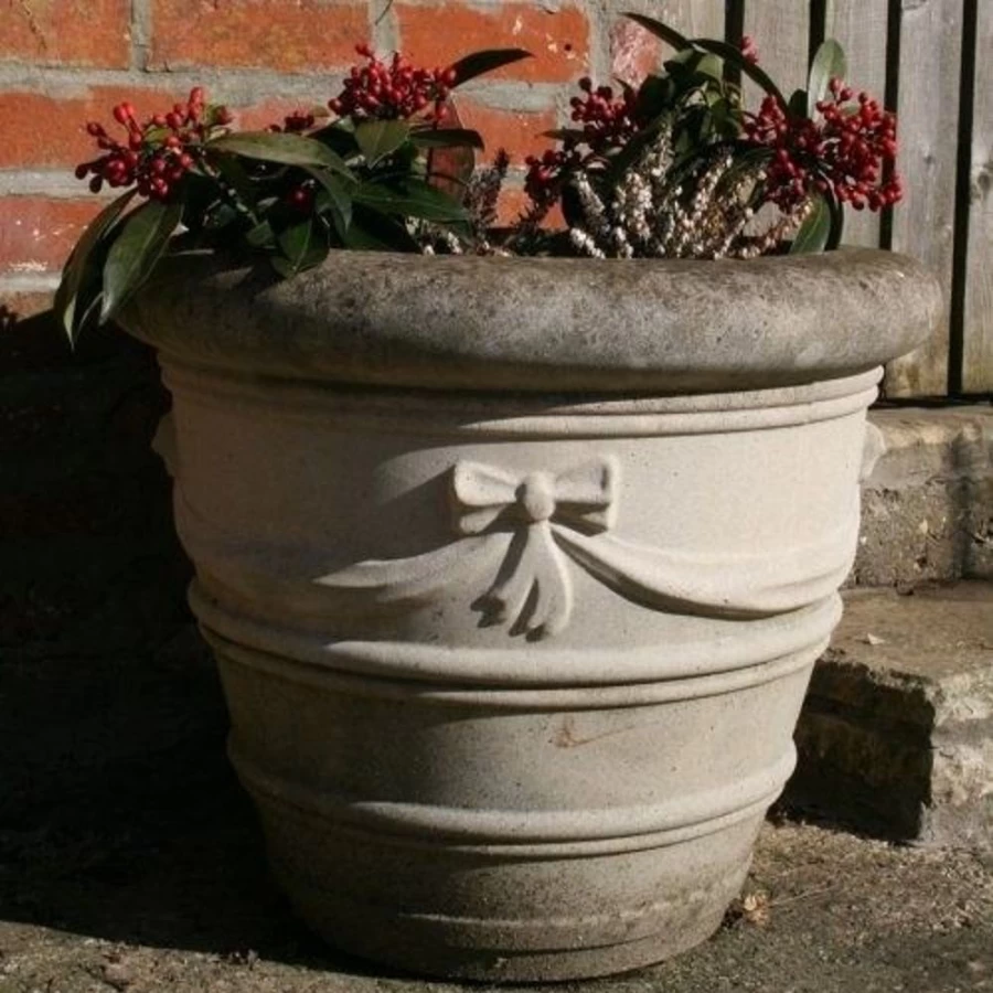 "STATUES & SCULPTURES 20-Inch Ribbon Vase Stone Planter for Garden Decor"